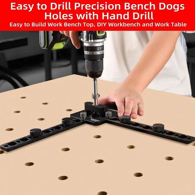 Alt view image 6 of 7 - Portable Drill Guide for Drilling 3/4" Work Bench Dog Holes, Workbench Dog Hole Drill Template for Building MFT Table Top, Workbench Top, Work Table, Cutting Boards and Portable Workstation