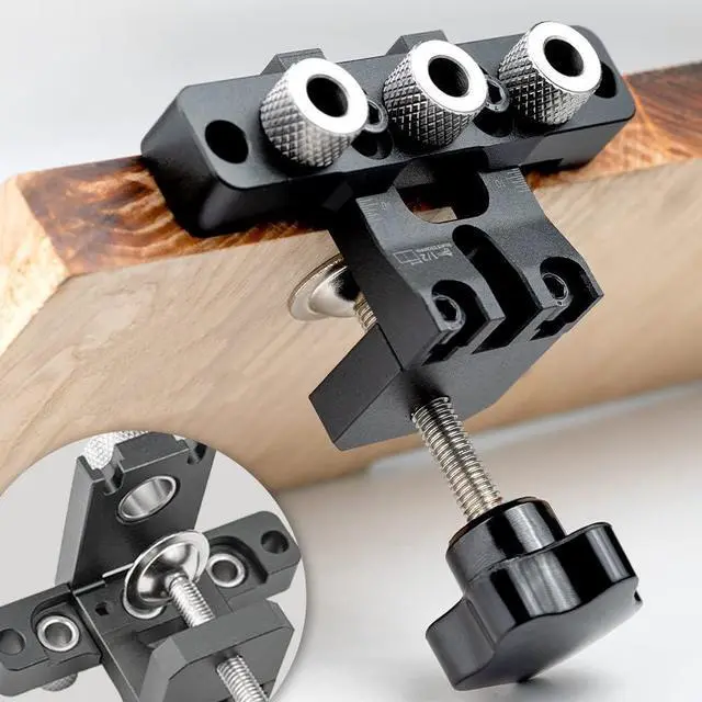 Alt view image 4 of 6 - 3-in-1 Dowel Jig Kit - Pocket Hole Jig with Adjustable Woodworking Drill Locator, 8/10/15mm Bits, Precision Guide for Furniture Assembly, DIY Projects, Durable Aluminum Alloy
