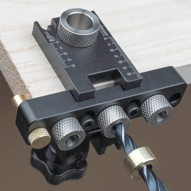 Alt view image 3 of 6 - 3-in-1 Dowel Jig Kit - Pocket Hole Jig with Adjustable Woodworking Drill Locator, 8/10/15mm Bits, Precision Guide for Furniture Assembly, DIY Projects, Durable Aluminum Alloy