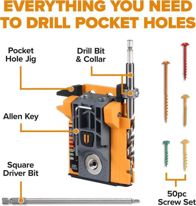 Alt view image 2 of 7 - Mini Pocket Hole Jig Kit Auto-Adjusting Portable Pocket Hole System for Woodworking Best Drill Jig for Angled Holes with Screws Complete Pocket Screw Jig Tool Set
