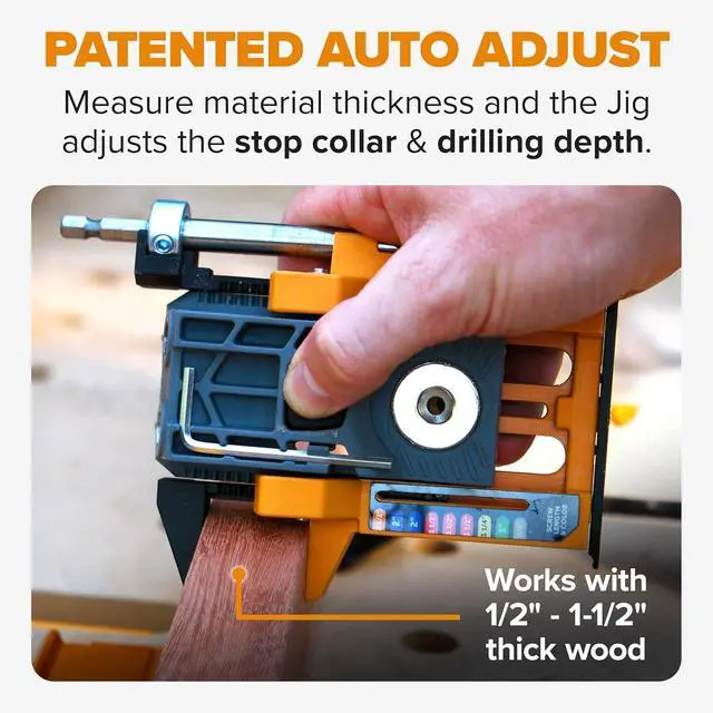 Alt view image 3 of 7 - Mini Pocket Hole Jig Kit Auto-Adjusting Portable Pocket Hole System for Woodworking Best Drill Jig for Angled Holes with Screws Complete Pocket Screw Jig Tool Set