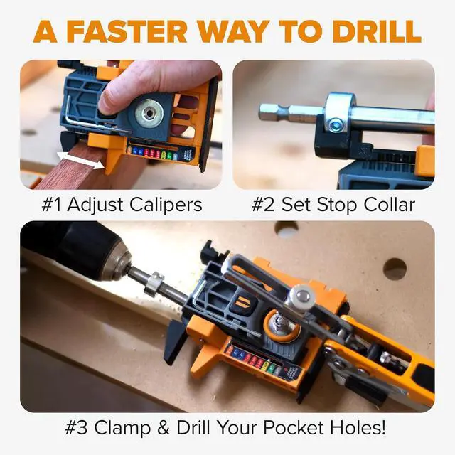 Alt view image 4 of 7 - Mini Pocket Hole Jig Kit Auto-Adjusting Portable Pocket Hole System for Woodworking Best Drill Jig for Angled Holes with Screws Complete Pocket Screw Jig Tool Set