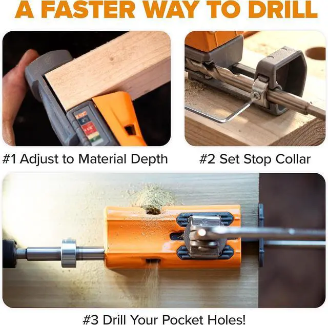 Alt view image 4 of 7 - Pro Compact Metal Pocket Hole Jig & 50pc Screw Set, Auto Adjusting Drill Guide, Durable Pocket Hole Jig Kit for Woodworking & Tight Spaces - For Materials 1/2 inch to 1 1/2 inch Thick