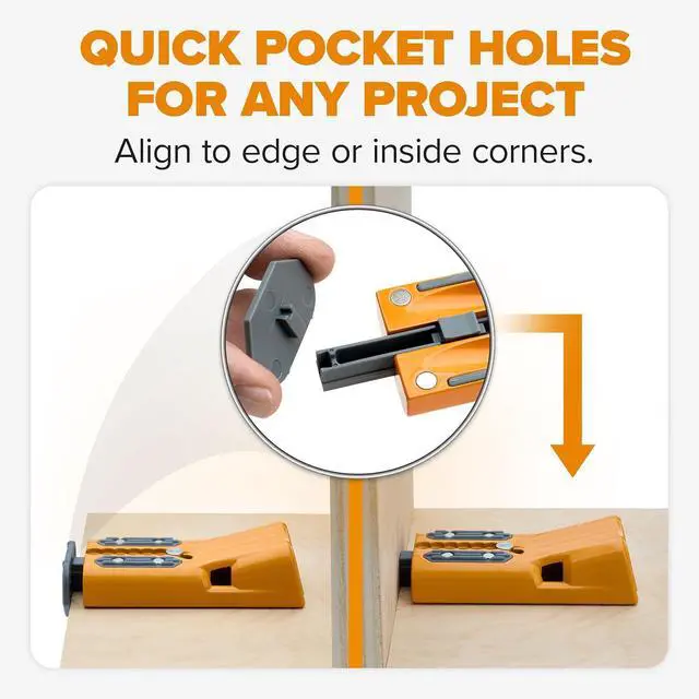 Alt view image 6 of 7 - Pro Compact Metal Pocket Hole Jig & 50pc Screw Set, Auto Adjusting Drill Guide, Durable Pocket Hole Jig Kit for Woodworking & Tight Spaces - For Materials 1/2 inch to 1 1/2 inch Thick