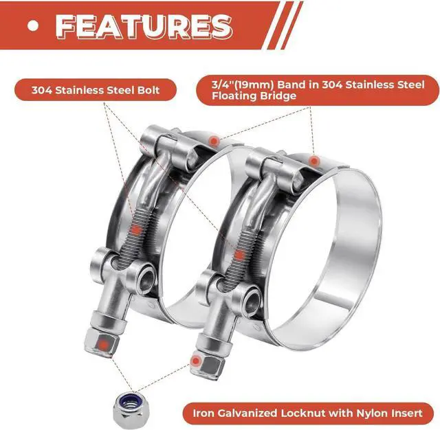 Alt view image 4 of 7 - 24 Pack 12 Size T-Bolt Hose Clamps, Stainless Steel_304 Working Range 28mm-116mm for 0.75" -4'' Hose ID, Turbo Intake Intercooler Clamp for Automotive
