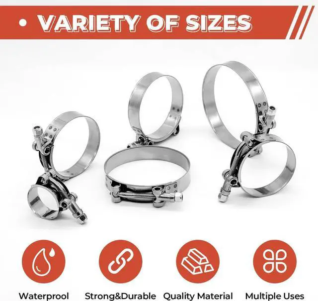 Alt view image 7 of 7 - 24 Pack 12 Size T-Bolt Hose Clamps, Stainless Steel_304 Working Range 28mm-116mm for 0.75" -4'' Hose ID, Turbo Intake Intercooler Clamp for Automotive