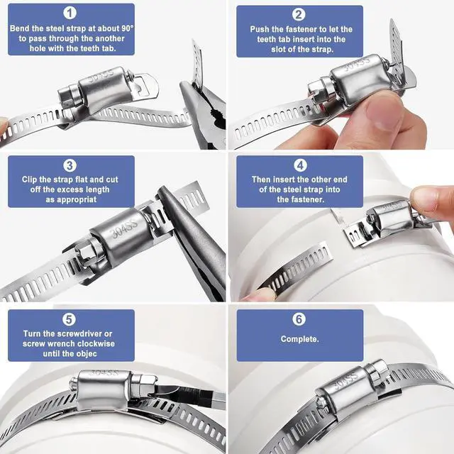 Alt view image 3 of 6 - Hose Clamps- Stainless Steel Hose Clamp DIY 50FT Metal Strap + 24 Stronger Fasteners Large Adjustable Worm Gear Clamps for Fuel Line, Plumbing, Automotive, Mechanical, Pipe, Tube,Garden,Duct