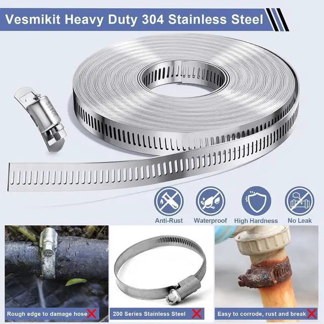 Alt view image 5 of 6 - Hose Clamps- Stainless Steel Hose Clamp DIY 50FT Metal Strap + 24 Stronger Fasteners Large Adjustable Worm Gear Clamps for Fuel Line, Plumbing, Automotive, Mechanical, Pipe, Tube,Garden,Duct