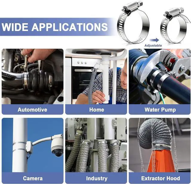 Alt view image 6 of 6 - Hose Clamps- Stainless Steel Hose Clamp DIY 50FT Metal Strap + 24 Stronger Fasteners Large Adjustable Worm Gear Clamps for Fuel Line, Plumbing, Automotive, Mechanical, Pipe, Tube,Garden,Duct