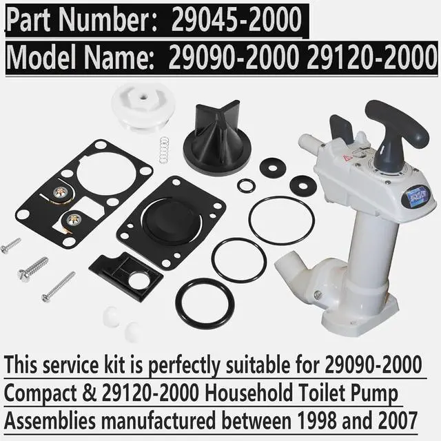 Alt view image 2 of 7 - 29045 Replacement for Jabsco Twist N Lock Marine Manual Toilet Service Kits for 29090-2000 Compact & 29120-2000 Household Toilet Pump Assemblies 1998 1999 2000 2001 2002 2003 2004 2005 2006 2007