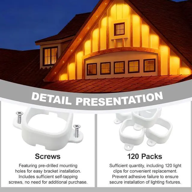Alt view image 4 of 7 - 120 Pcs Light Clips for Govee Outdoor Lights H706 with 240 Screws, Mounting Brackets for Govee Pro Permanent Outdoor Lights Extension, Install Firmly, No Adhesive Needed(White)