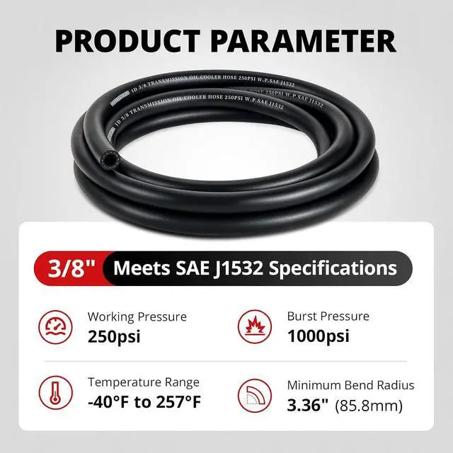 Alt view image 4 of 6 - 3/8" Transmission Oil Cooler Hose 10FT 250PSI SAE J1532