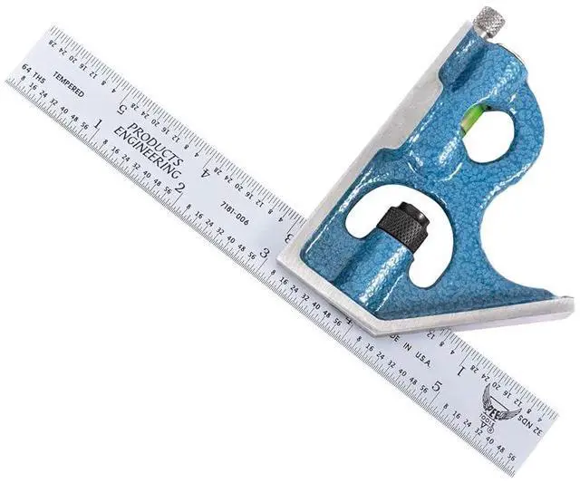 Main image of 2-Piece Combination Square - 12" Machinist Blade (4R) with Cast Iron Square Head, Features Level Vial & Scribe Tool, Measuring Tool Metal Working, Carpentry, Woodworking, More - Made in USA