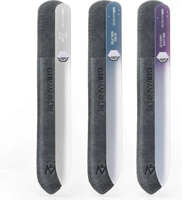 Main image of Czech Crystal Glass Nail File 3 Pack in Suede Sleeves - Professional Manicure & Pedicure Products for Smooth Easy Shaping of Natural Nails - Ideal Nail Care Gift