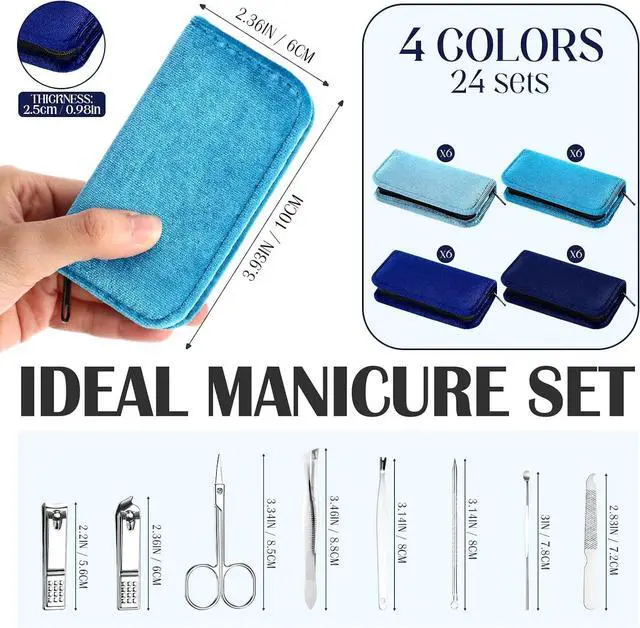 Alt view image 2 of 7 - 24 Sets Mini Manicure Set Bulk for Women Men Gifts for Coworkers Nail Grooming Kit 8 in 1 Nail Clippers Kit Luxurious Travel Case Stainless Steel Nails Clipper Set(Blue Series)