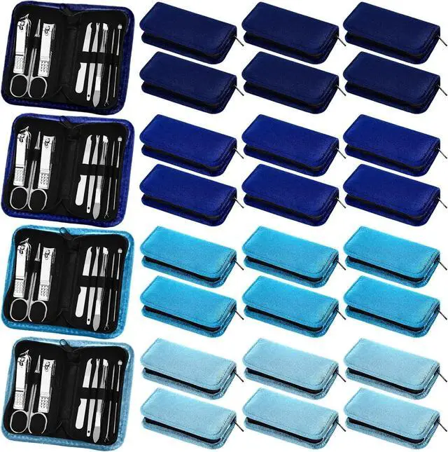 Main image of 24 Sets Mini Manicure Set Bulk for Women Men Gifts for Coworkers Nail Grooming Kit 8 in 1 Nail Clippers Kit Luxurious Travel Case Stainless Steel Nails Clipper Set(Blue Series)