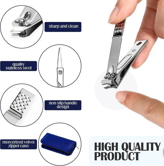 Alt view image 5 of 7 - 24 Sets Mini Manicure Set Bulk for Women Men Gifts for Coworkers Nail Grooming Kit 8 in 1 Nail Clippers Kit Luxurious Travel Case Stainless Steel Nails Clipper Set(Blue Series)