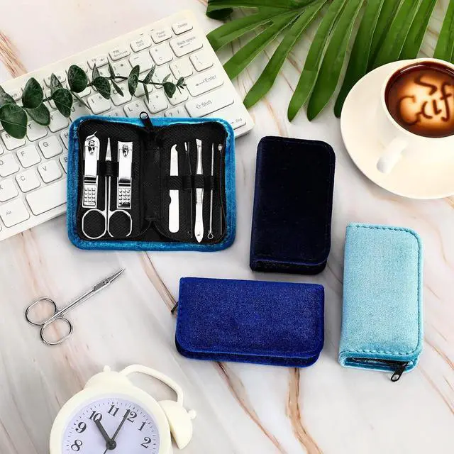 Alt view image 7 of 7 - 24 Sets Mini Manicure Set Bulk for Women Men Gifts for Coworkers Nail Grooming Kit 8 in 1 Nail Clippers Kit Luxurious Travel Case Stainless Steel Nails Clipper Set(Blue Series)