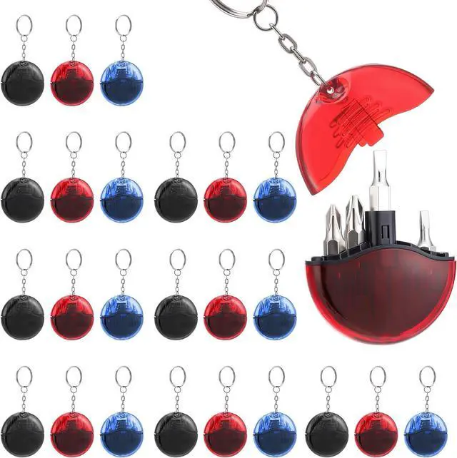 Main image of 24 Pcs 4 in 1 Mini Screwdriver Keychain Set Dad Stocking Stuffers Bulk for Men Multitool Pocket Screwdriver Keychain Kit for Xmas Party Favor Birthday Gift Goodie Bag Filler (Red,Blue,Black)