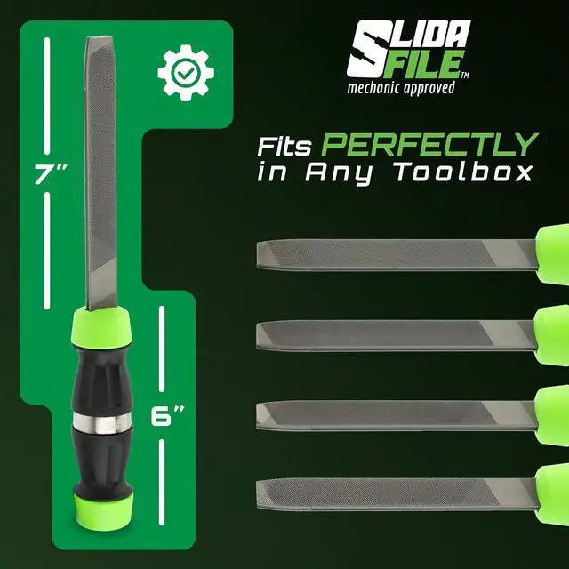 Alt view image 3 of 7 - File 4-in-1 Metal File Tool Bastard, Smooth, Double & Second Cut | Sharpens knives, deburrs metal, shapes plastic & aluminum, removes rust quick-swap grades, fits most toolboxes