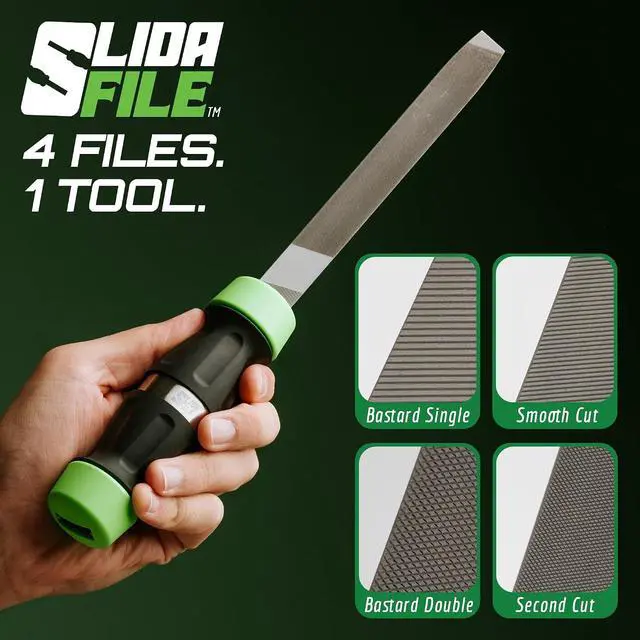 Alt view image 2 of 7 - File 4-in-1 Metal File Tool Bastard, Smooth, Double & Second Cut | Sharpens knives, deburrs metal, shapes plastic & aluminum, removes rust quick-swap grades, fits most toolboxes