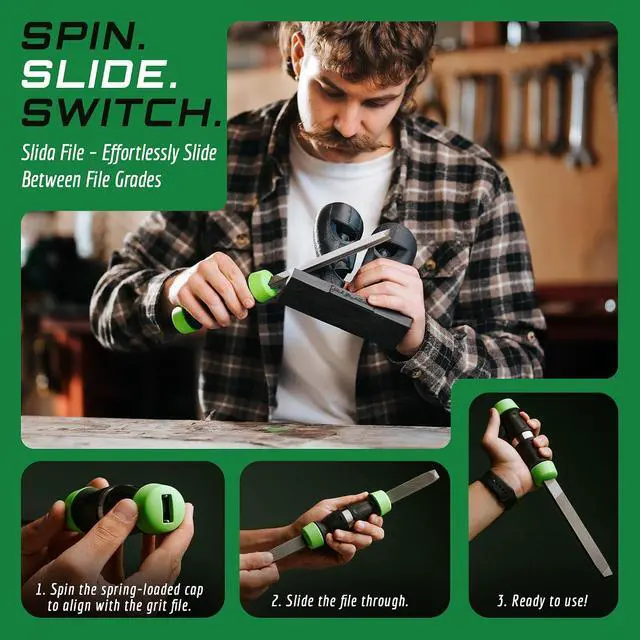 Alt view image 5 of 7 - File 4-in-1 Metal File Tool Bastard, Smooth, Double & Second Cut | Sharpens knives, deburrs metal, shapes plastic & aluminum, removes rust quick-swap grades, fits most toolboxes