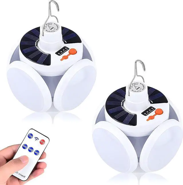 Main image of Solar Camping Lantern, Portable Tent Lamp with Hanging Hook, Folding LED Football Bulbs Rechargeable USB Camping Lights for Home, Office, Tent, Car, Emergency Outages (2pack)