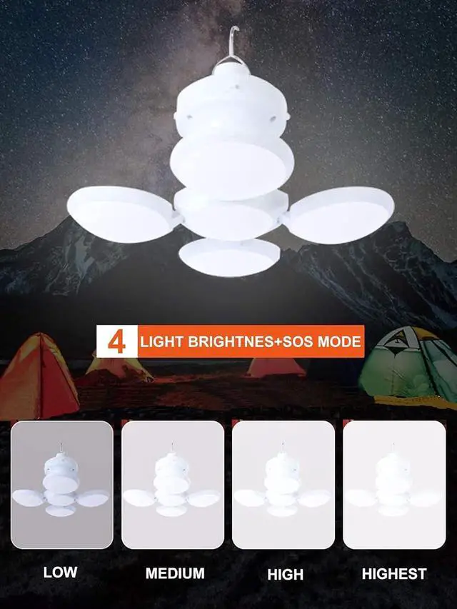 Alt view image 3 of 7 - Solar Camping Lantern, Portable Tent Lamp with Hanging Hook, Folding LED Football Bulbs Rechargeable USB Camping Lights for Home, Office, Tent, Car, Emergency Outages (2pack)