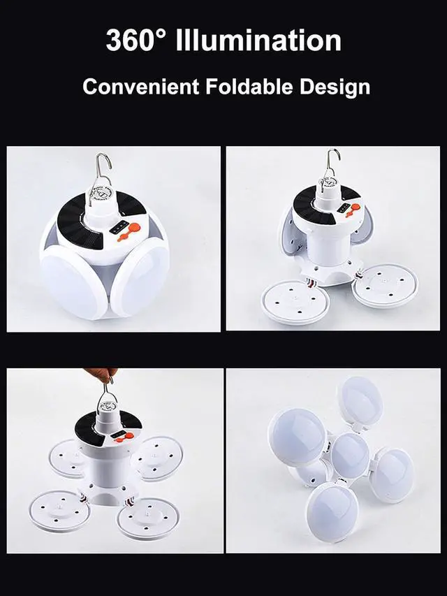 Alt view image 5 of 7 - Solar Camping Lantern, Portable Tent Lamp with Hanging Hook, Folding LED Football Bulbs Rechargeable USB Camping Lights for Home, Office, Tent, Car, Emergency Outages (2pack)