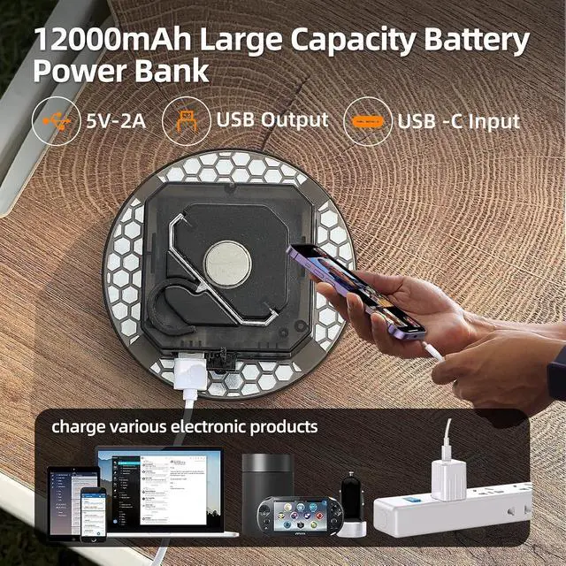 Alt view image 3 of 6 - Camping Hanging Tent Light Emergency Power Outage Lantern Home Use 5000LM 3 Color Modes IPX5 Waterproof Outdoor Walking Rock Climbing Work Rechargeable Camping Light for Emergency & Gift