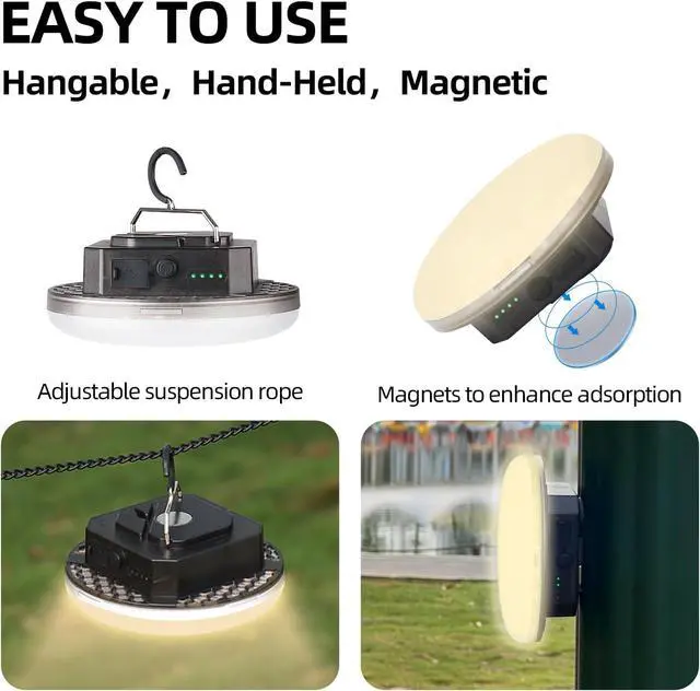 Alt view image 5 of 6 - Camping Hanging Tent Light Emergency Power Outage Lantern Home Use 5000LM 3 Color Modes IPX5 Waterproof Outdoor Walking Rock Climbing Work Rechargeable Camping Light for Emergency & Gift