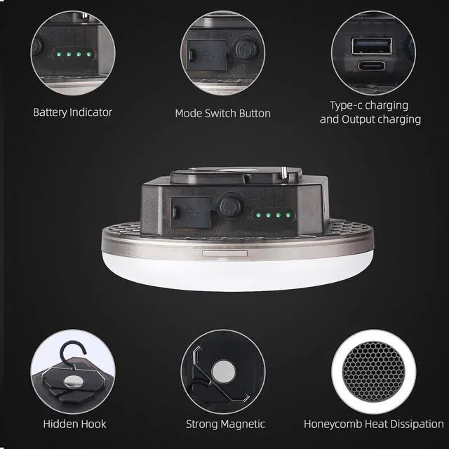 Alt view image 6 of 6 - Camping Hanging Tent Light Emergency Power Outage Lantern Home Use 5000LM 3 Color Modes IPX5 Waterproof Outdoor Walking Rock Climbing Work Rechargeable Camping Light for Emergency & Gift