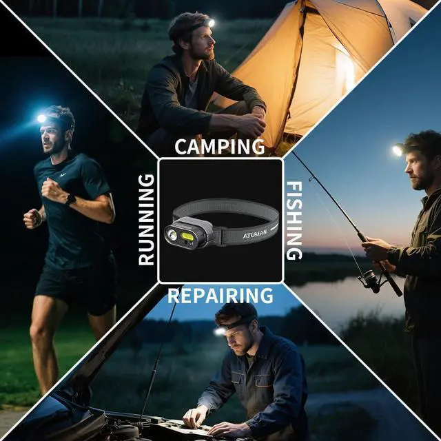 Alt view image 6 of 7 - Rechargeable Headlamp, 2 Pack, 8 Modes with White and Red Light, Motion Sensor, 300 Lumens, IPX4 Waterproof, 1050mAh Battery, 6600mAh Charging Case for Hiking, Camping, Fishing
