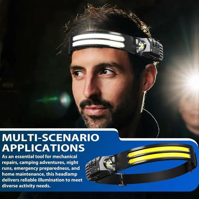 Alt view image 6 of 7 - Rechargeable Headlamps 12 Pack, LED Headlight 230° Ultra Wide Beam, 6 Modes Waterproof Head Lamp, Hands-Free Forehead Light for Camping, Hiking, Running, Outdoor Gear
