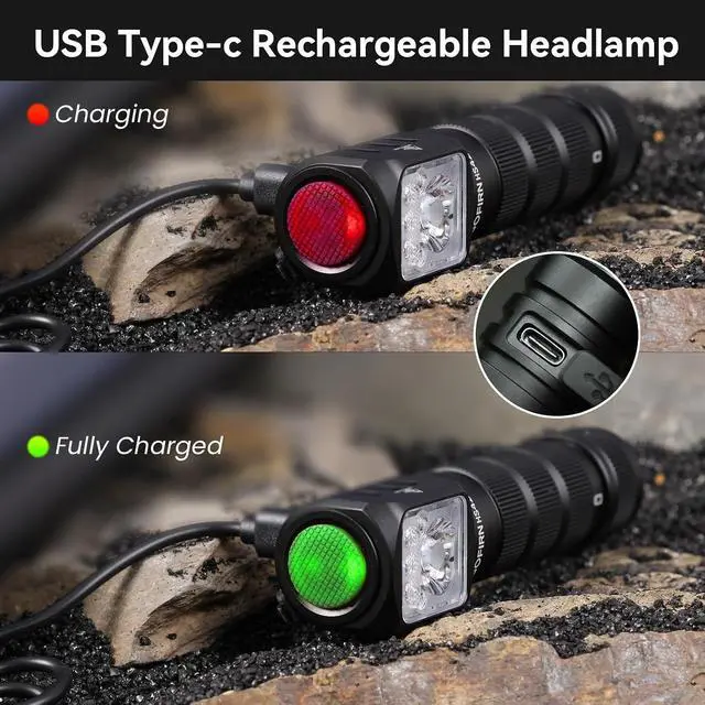 Alt view image 6 of 7 - Rechargeable Headlamp HS42 with Red Light Mode, Dual Clip, 2100 Lumen Ultra Bright LED Headlamp Type C Charging Port, IP66 Waterproof for Hiking, Outdoor Camping, and Automotive Maintenance