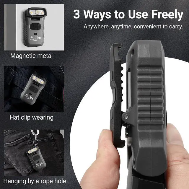 Alt view image 2 of 7 - Rechargeable Cap Lights Clip Hat with Motion Sensor & Magnetic Base - 170° Adjustable Head, 633LM Red/Yellow/White Hands-Free Light for Camping, Running, Fishing (IP68 Waterproof)