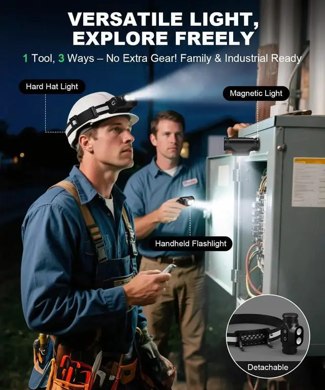 Alt view image 2 of 7 - Rechargeable Headlamp 3PCS, High Lumens Bright Head Lamp Led with Motion Sensor, 4 Modes, Magnet, Detachable Flashlight & Headband for Adult,Running,Outdoor,Emergency,Hard Hat Light