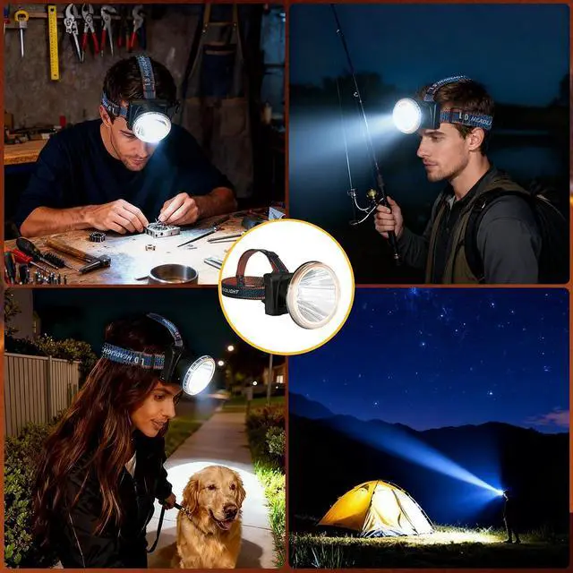Alt view image 7 of 7 - Ultra Bright LED Headlamp, 1000 Lumens Spotlight with Motion Sensor, Rechargeable with Power Display, 3 Modes, Long Distance Light, USB-C Charging