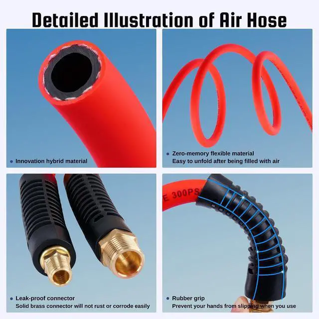 Alt view image 3 of 7 - Truck Tire Inflator Kit, 3/8 x 50FT Hybrid Air Hose with 1/4" Chuck and 1/2" NPT Universal Gladhand Connection