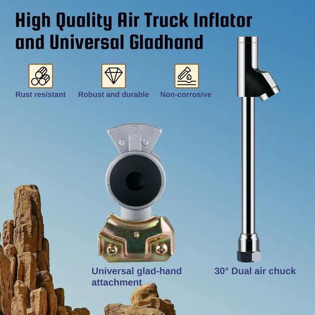 Alt view image 6 of 7 - Truck Tire Inflator Kit, 3/8 x 50FT Hybrid Air Hose with 1/4" Chuck and 1/2" NPT Universal Gladhand Connection
