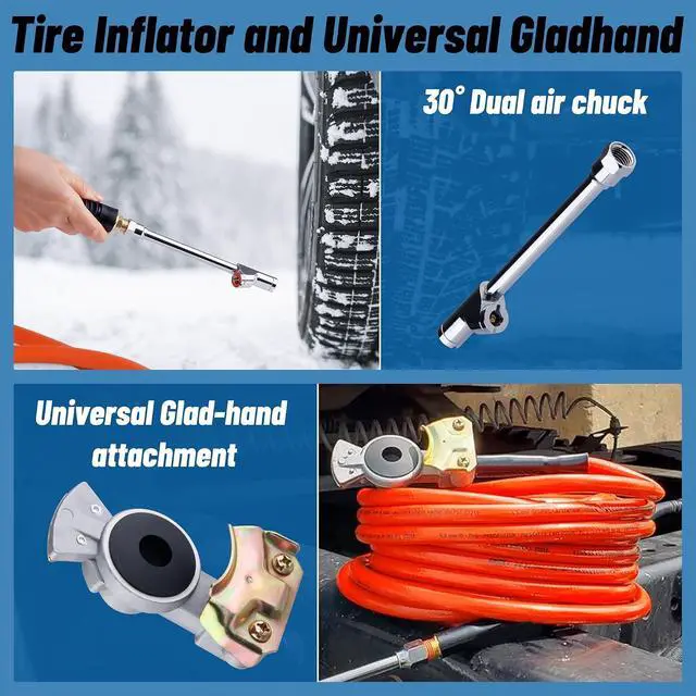 Alt view image 5 of 7 - Truck Tire Inflator Kit, 3/8 x 50FT Hybrid Air Hose with 1/4" Chuck and 1/2" NPT Universal Gladhand Connection
