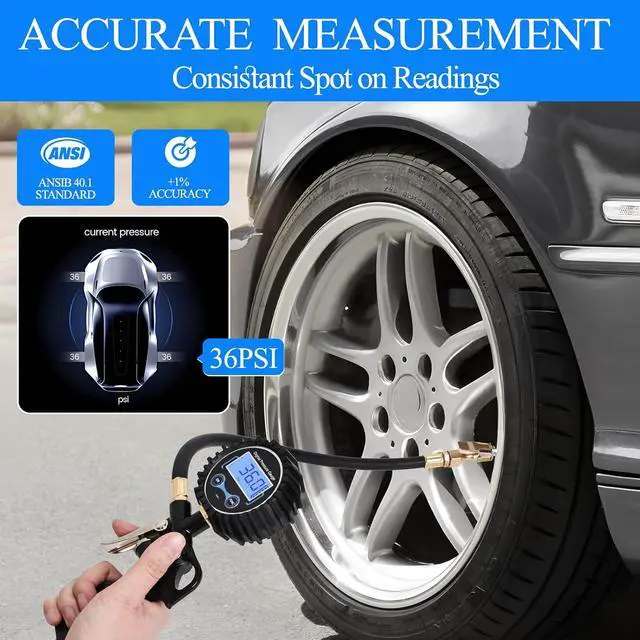 Alt view image 2 of 7 - Digital Tire Pressure Gauge with Inflator 250 PSI, Heavy Duty 360° Air Chuck Air Compressor Attachments, Improved Leaks Protection & Extended Hose Tire Gauge, 0.1 Display Resolution, with Storage Box