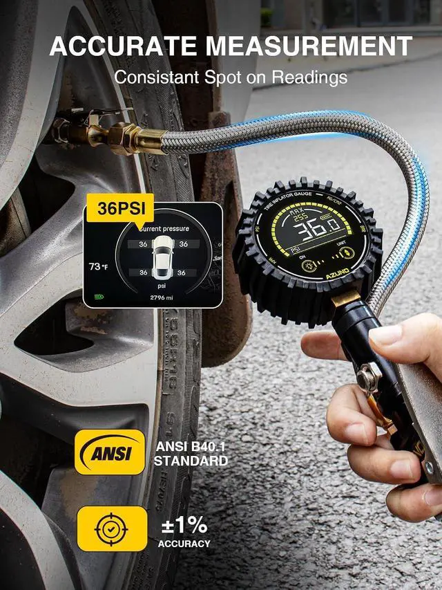 Alt view image 2 of 7 - Digital Tire Inflator Gauge 255 PSI, Heavy Duty Tire Pressure Gauge with Air Chuck, Steel Braided Hose, Quick Connect Coupler & Case for Truck RV Trailer