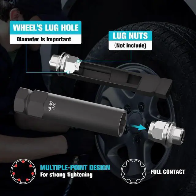 Alt view image 5 of 6 - 8-Piece Spline Lug Nut Removal Tool Kit - Master Key Set for Stripped Frozen Rusted Wheel Locks - Removing 5, 6, 7, 12 Spline & Hex Wheel Locks