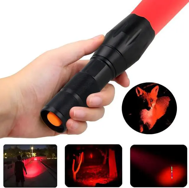 Alt view image 2 of 7 - 350 Yard Red Light Predator Light Zoomable Long Range Night Hunting Coyote Varmint Light Tactical Hunting Led Flashlight with Pressure Switch, Picatinny & Scope Mounts, Charger Included