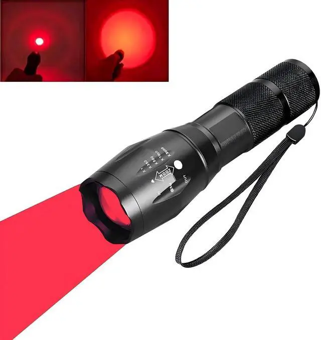 Alt view image 4 of 7 - 350 Yard Red Light Predator Light Zoomable Long Range Night Hunting Coyote Varmint Light Tactical Hunting Led Flashlight with Pressure Switch, Picatinny & Scope Mounts, Charger Included