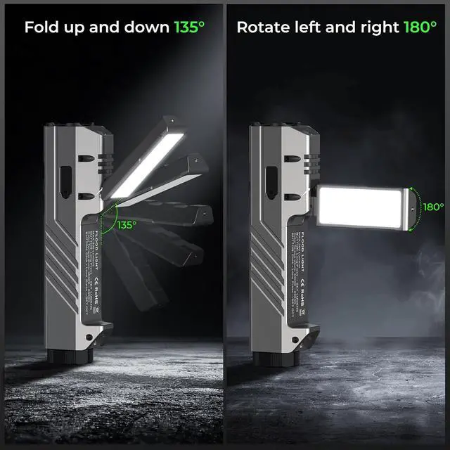 Alt view image 5 of 7 - HD05 Flat EDC Flashlight, 3100 Lumens 4-in-1 LED Rechargeable Flashlight with UV, Red Light & Foldable Rotatable Side Light, USB-C High Lumens Flashlights, IPX6 for Camping,Outdoor,Work