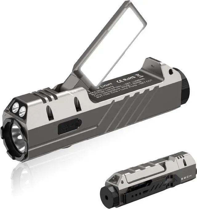 Main image of HD05 Flat EDC Flashlight, 3100 Lumens 4-in-1 LED Rechargeable Flashlight with UV, Red Light & Foldable Rotatable Side Light, USB-C High Lumens Flashlights, IPX6 for Camping,Outdoor,Work