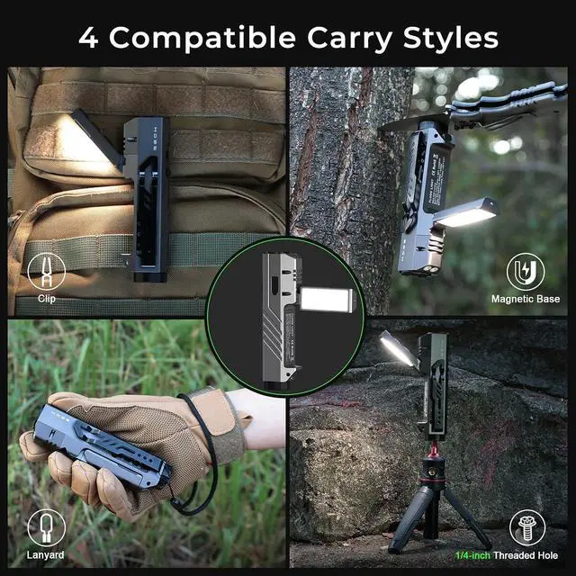 Alt view image 6 of 7 - HD05 Flat EDC Flashlight, 3100 Lumens 4-in-1 LED Rechargeable Flashlight with UV, Red Light & Foldable Rotatable Side Light, USB-C High Lumens Flashlights, IPX6 for Camping,Outdoor,Work