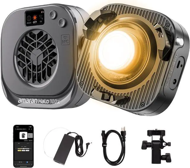 Main image of amaran Halo 100x Portable Video Light,100W Bi-Color COB Light | CRI 96+, TLCI 97+ APP Control 2,700K-6,500K Bowens Mount LED Studio Lighting for YouTube Vlog Recording Photography Light